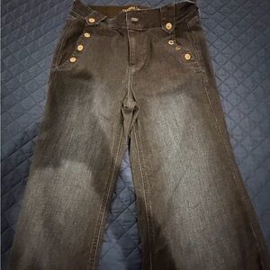 White House Black Market Dark Flare Jeans with Gold Buttons